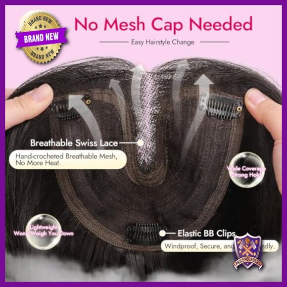 Large Base Synthetic Hair Topper with Wispy Bangs for Thinning Hair main image 6